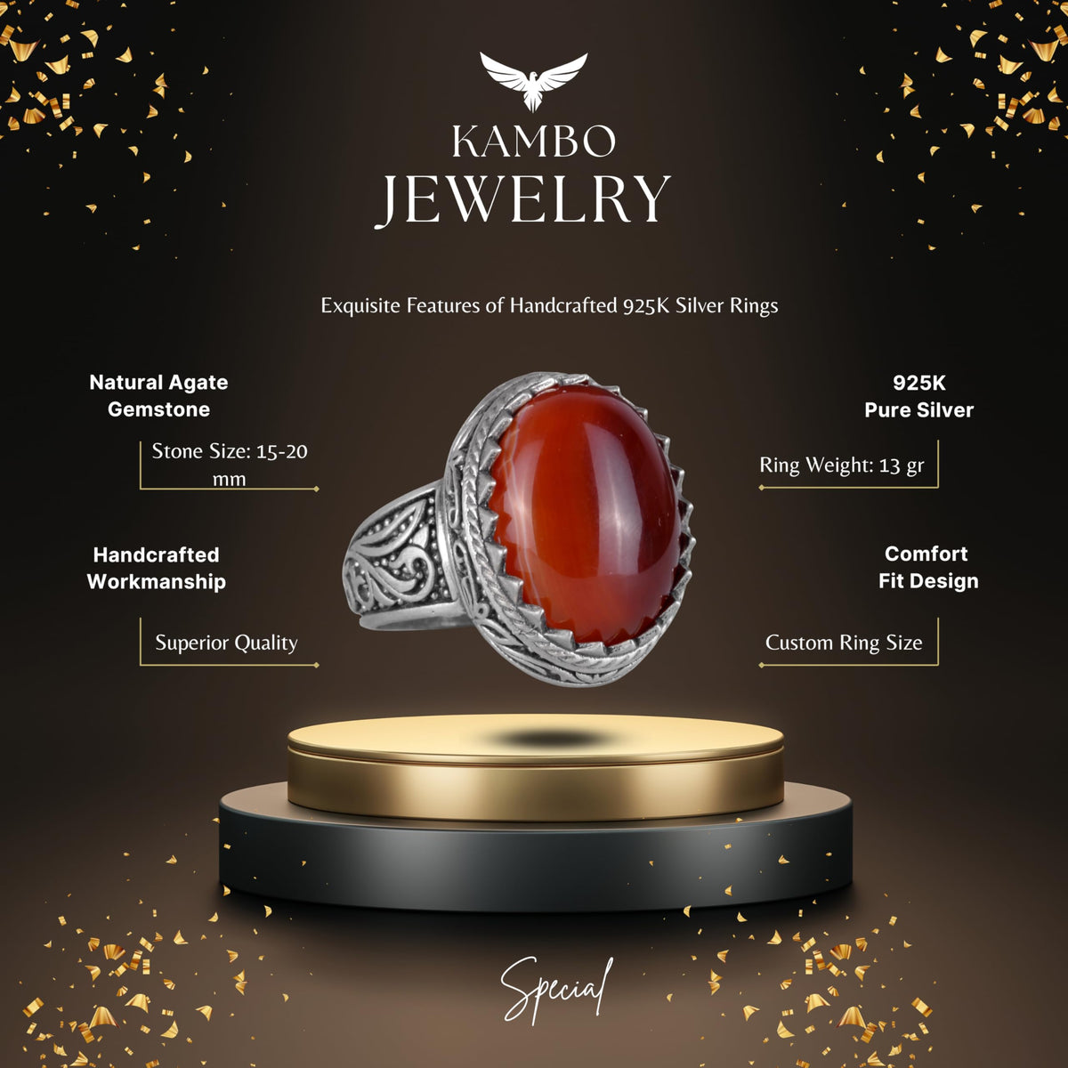 Natural Stone Ring - 925 Sterling Silver Ring (Model-5) — 2