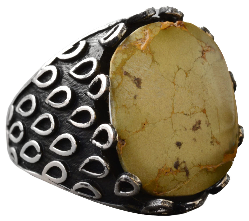 KAMBO Genuine Real Natural Arizona Turquoise Stone Ring, Handmade Silver Ring, 925 Sterling Silver Ring