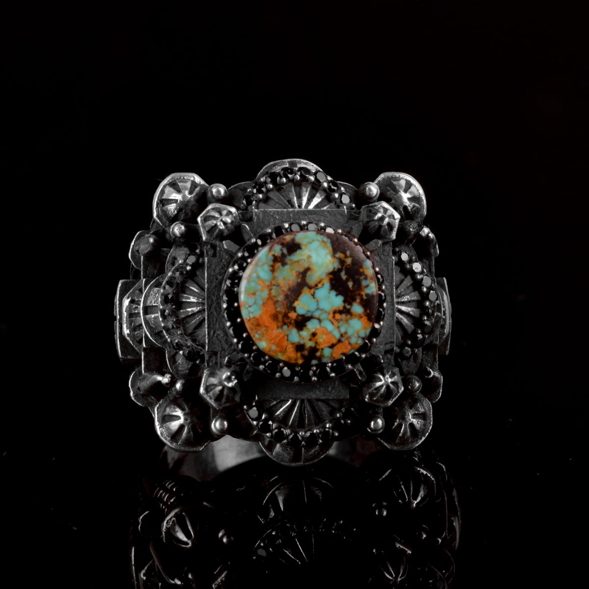 925 Sterling Silver 3D Mosque Ring with Natural Arizona Turquoise Stone — 2