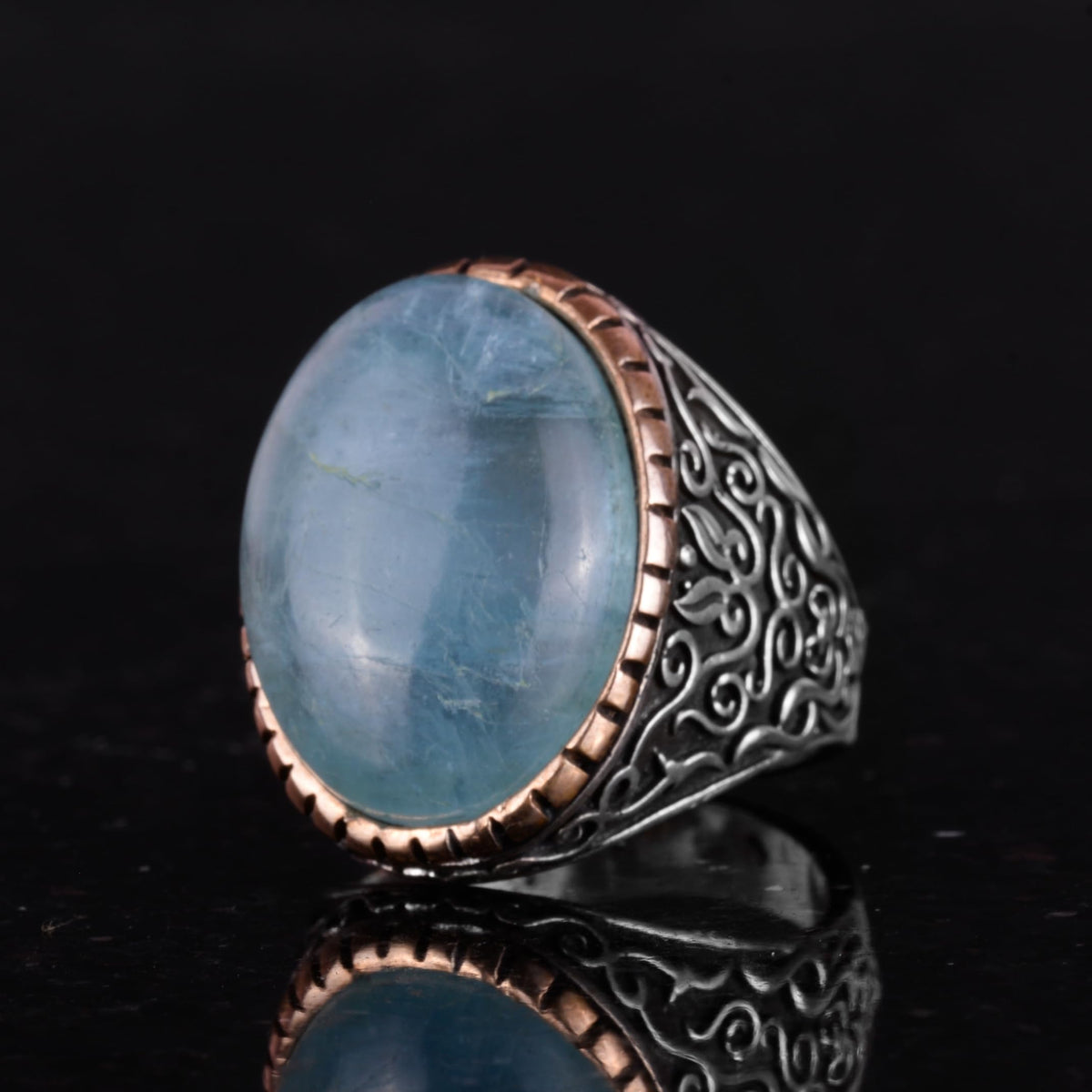 Natural Aquamarine Stone Ring, Sultan Ring, Peaceful 925 Sterling Silver Men's Ring — 6