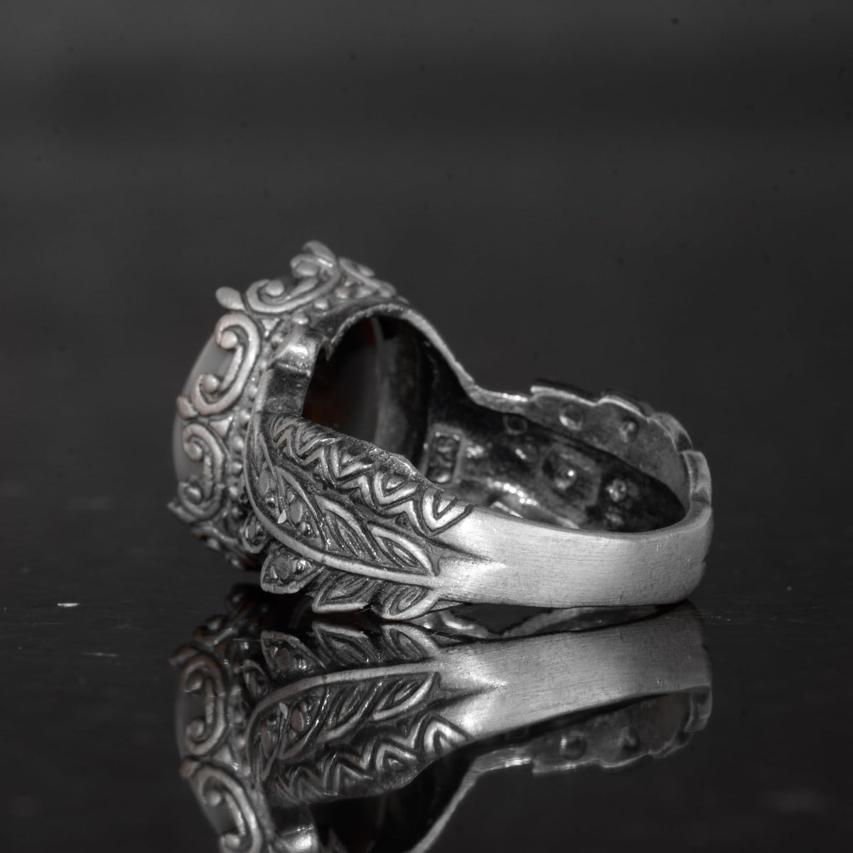 Handmade 925 Sterling Silver Men's Ring Natural Opal Stone - Leaf Pattern Ring (Model-2) — 7