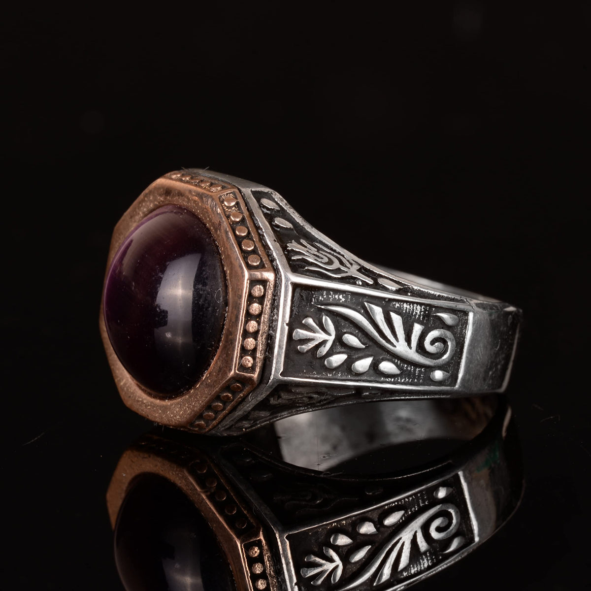 Men's 925 Sterling Silver Handcrafted Ring, Natural Amethyst Gemstone – Byzantine Empire Design — 5