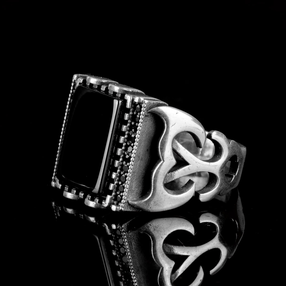 925 Sterling Silver Men's Ring - Real Natural Obsidian Stone — 4