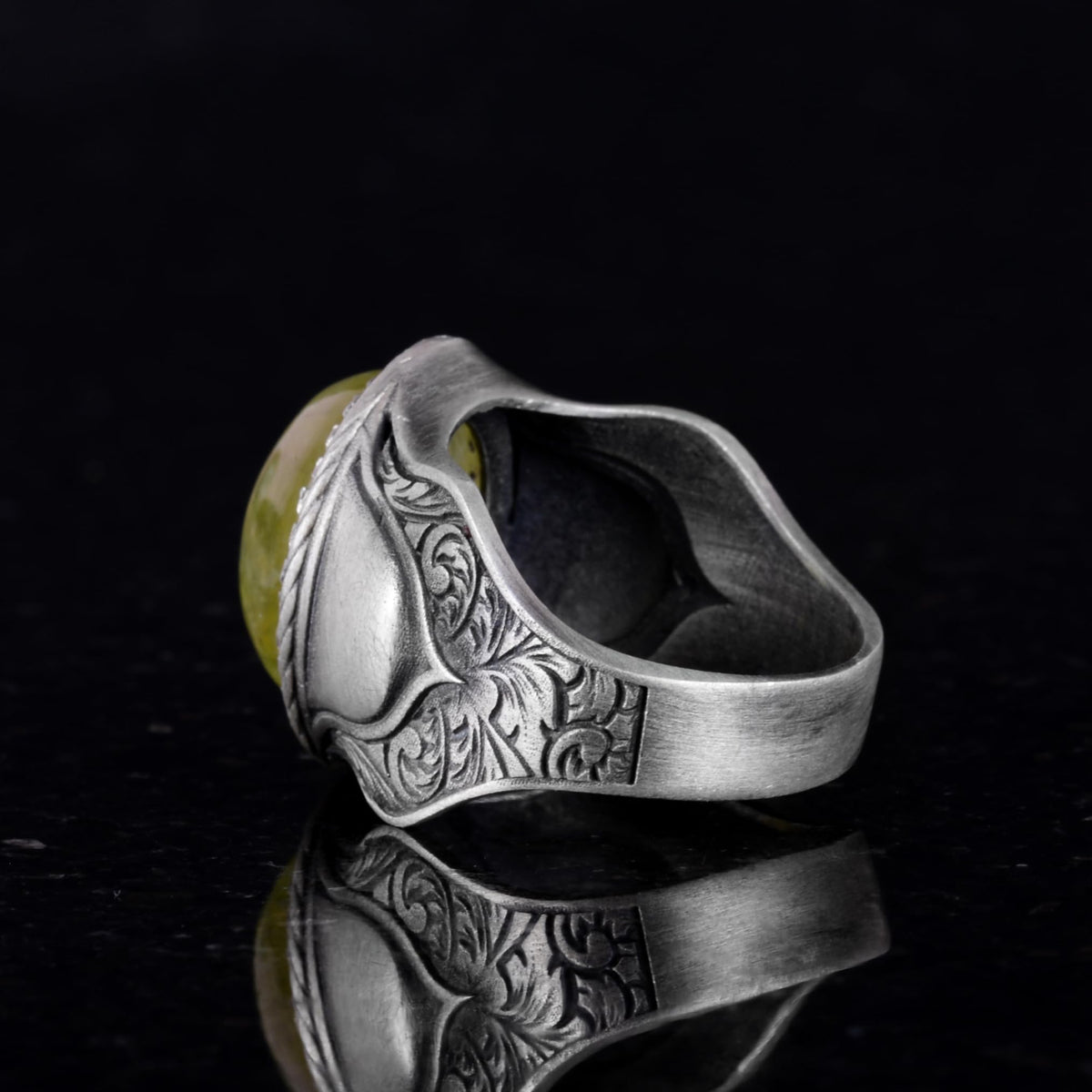 Natural Stone Ring, 925 Sterling Silver Ring, Prehnite — 3