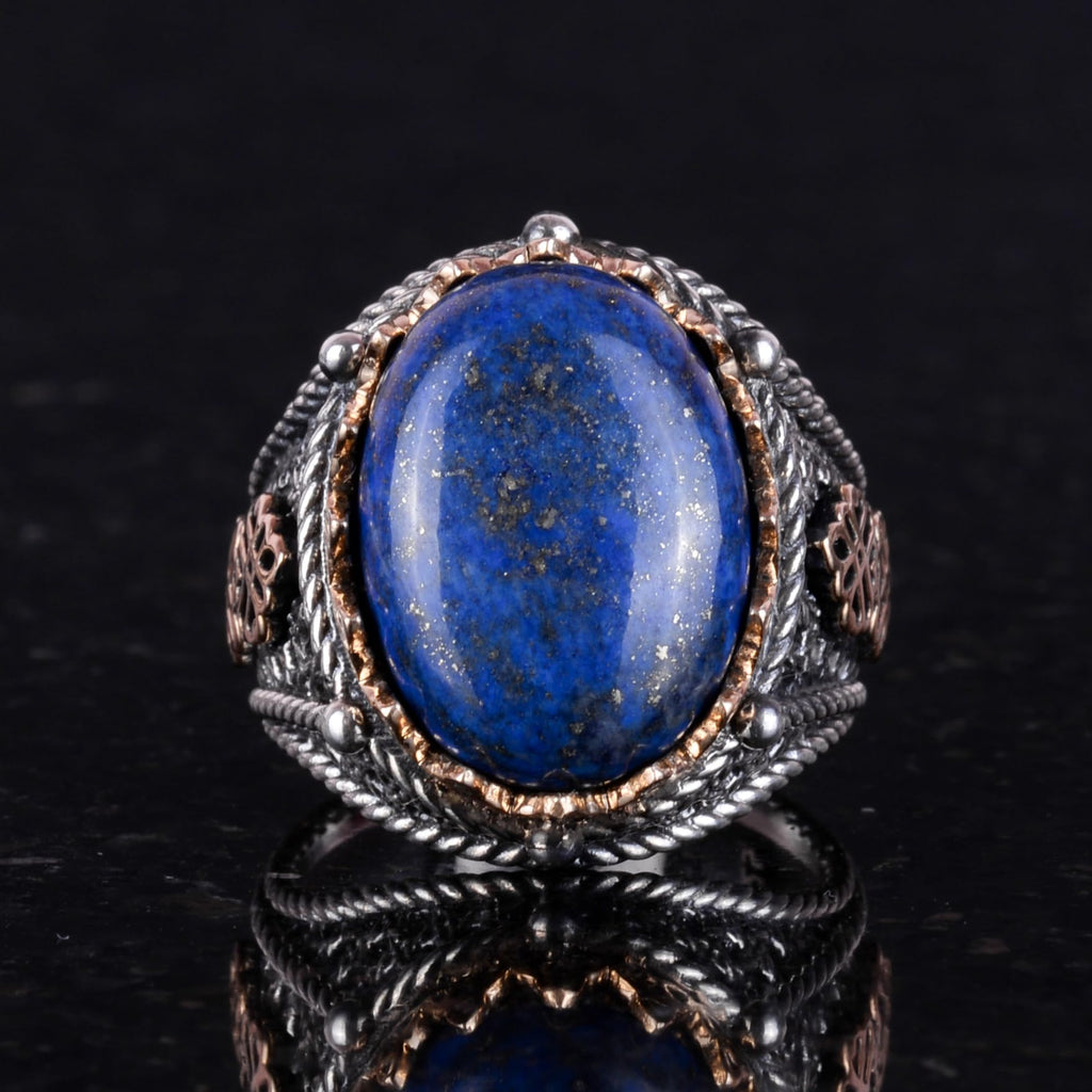 Natural Lapis Lazuli Stone Ring, 925 Sterling Silver Men's Ring, Wisdom and Truth Design — 2