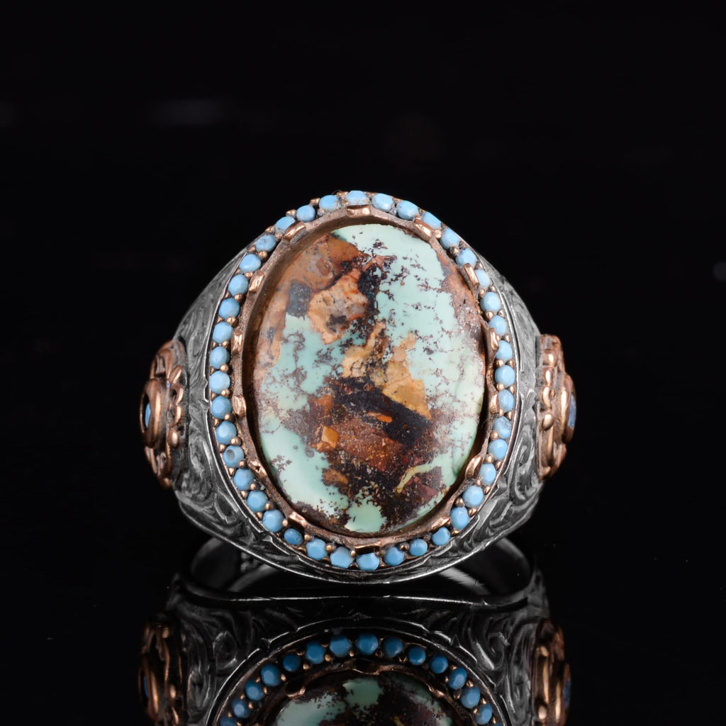 KAMBO Authentic Arizona Turquoise Stone Men's Ring - Natural Stone Handmade 925 Sterling Silver (Model-6) — 4