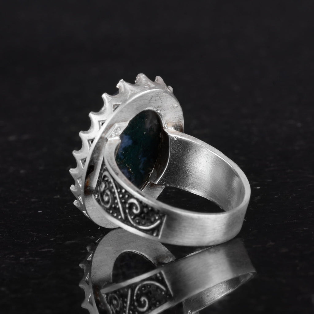 Natural Moss Agate Stone Ring - 925 Sterling Silver Handmade Ring — 7