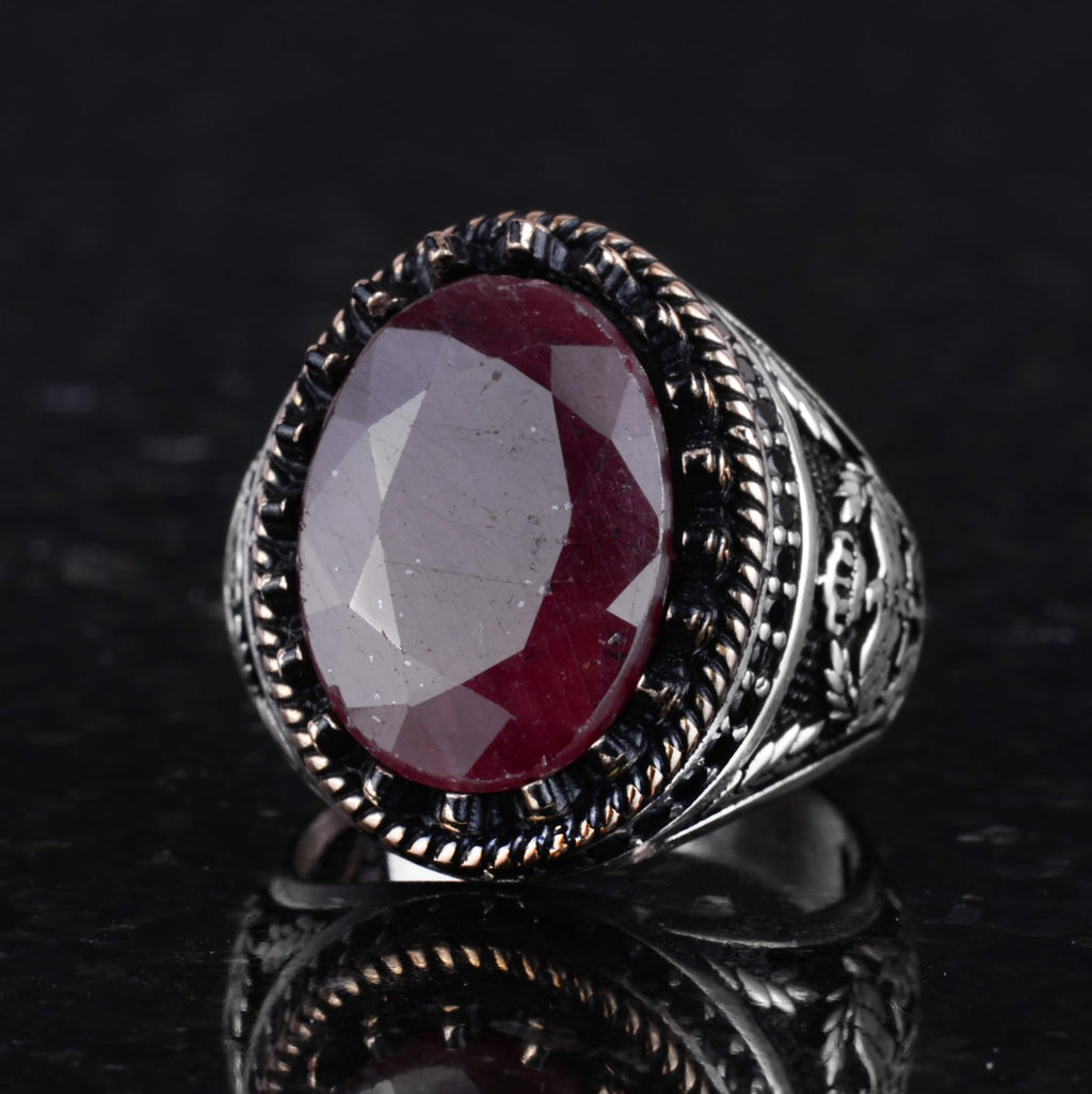 Natural Stone Ring - Handmade Eagle Ring - 925 Sterling Silver (Ruby) — 6