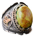 KAMBO Handcrafted 925 Sterling Silver Men's Ring with Genuine Arizona Turquoise - Intricate Ottoman Sign Design - Unique