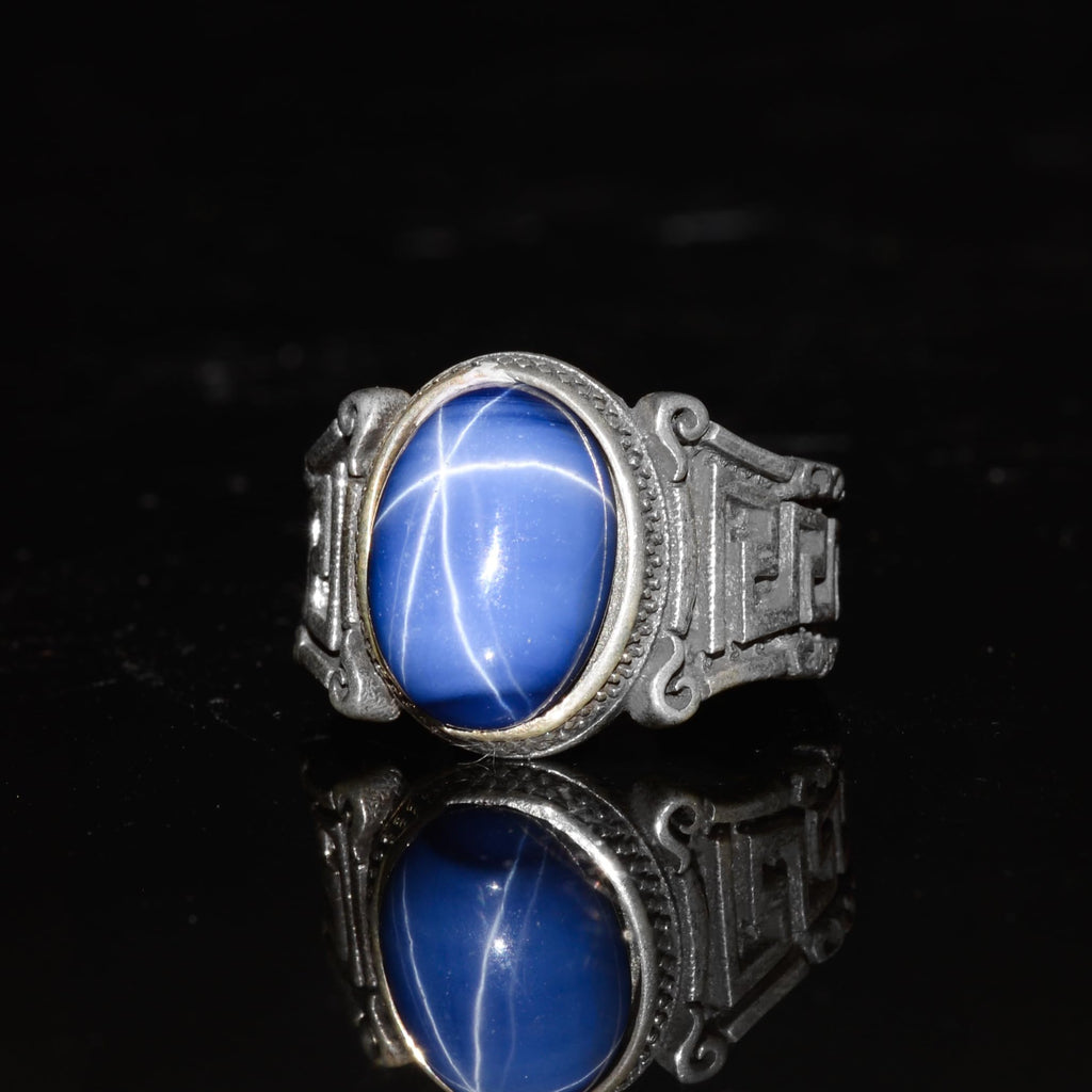 KAMBO Handmade Star Sapphire Stone Ring - 925 Sterling Silver Vintage Inspired Men's Jewelry — 5