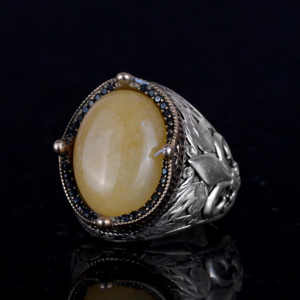 Kambo Handcrafted Men's Ring in 925K Silver - Available with Various Natural Gemstones (Yellow Agate) — 5