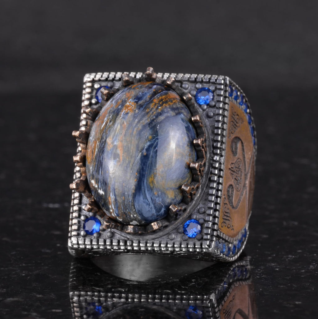 Natural Stone Ring - 925 Sterling Silver Islamic Ring - Handmade Calligraphy Ring — 6
