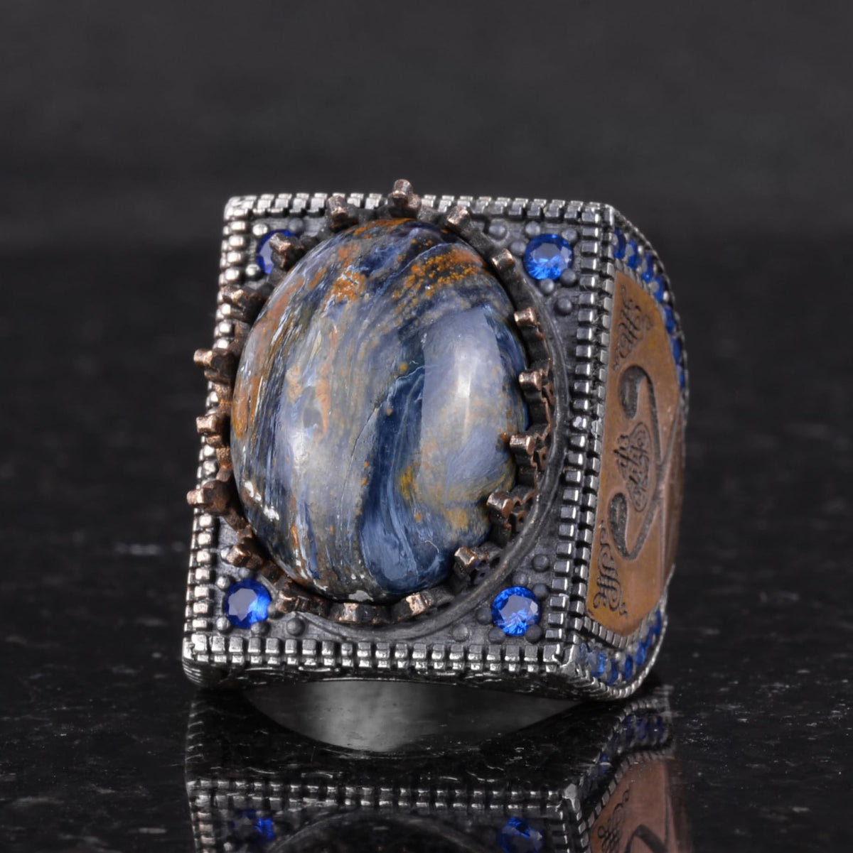 Natural Stone Ring - 925 Sterling Silver Islamic Ring - Handmade Calligraphy Ring — 6