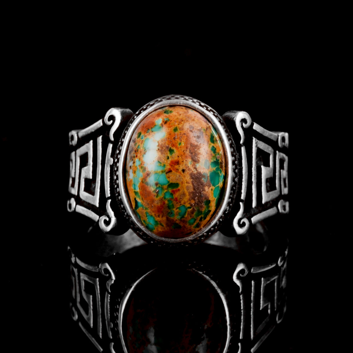 Natural Arizona Turquoise Stone Ring, 925 Sterling Silver Men's Ring — 2