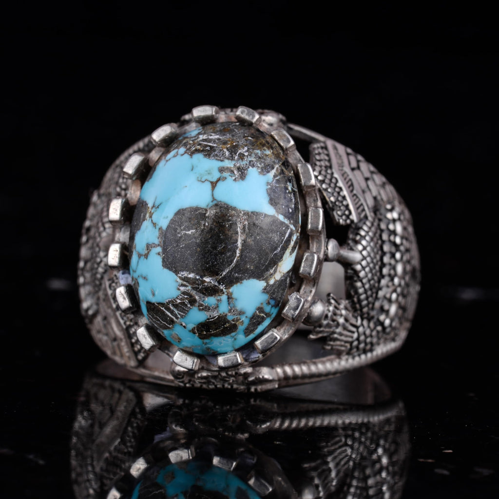 Natural Arizona Turquoise Stone Ring, 925 Sterling Silver Ring (Model-3) — 5