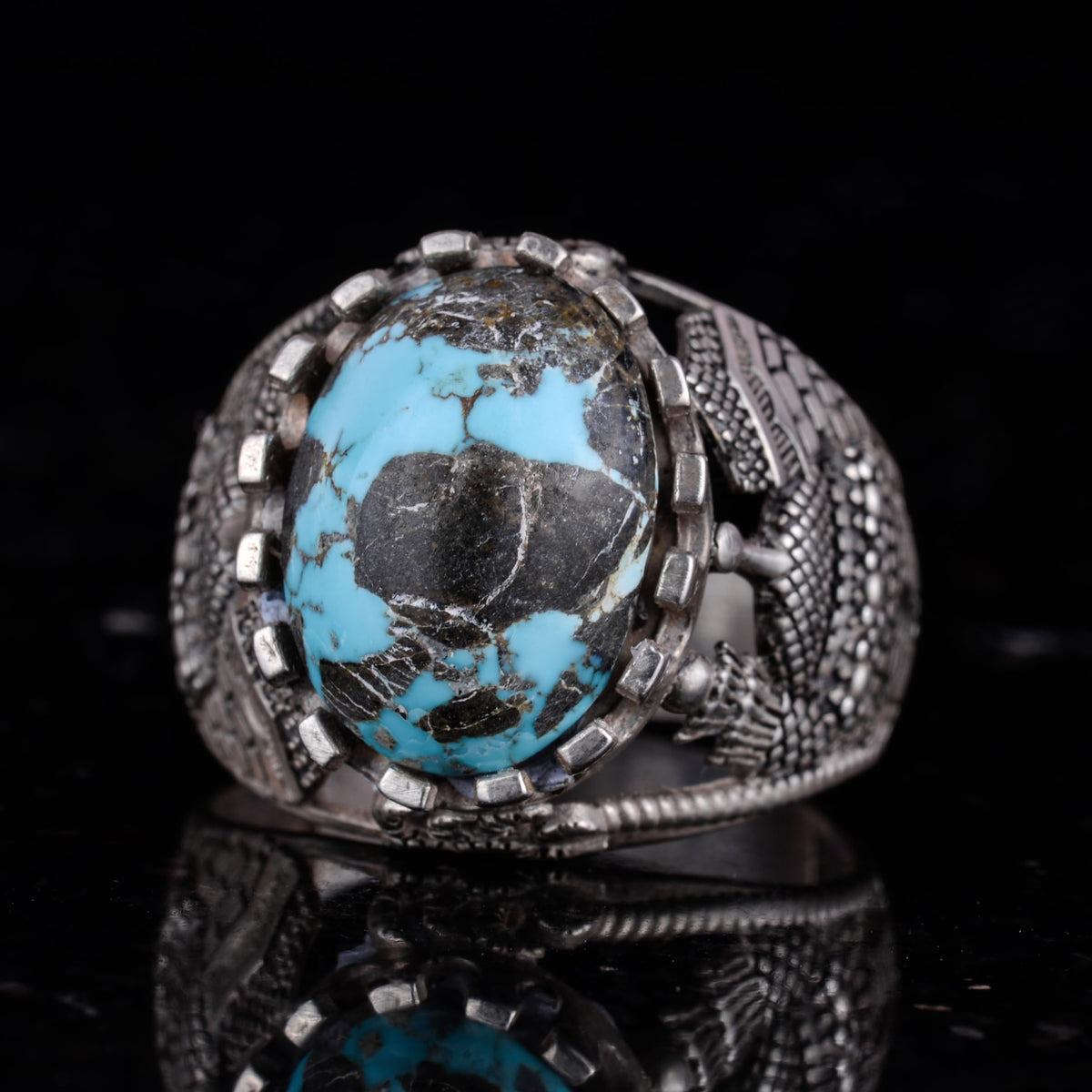 Natural Arizona Turquoise Stone Ring, 925 Sterling Silver Ring (Model-3) — 5