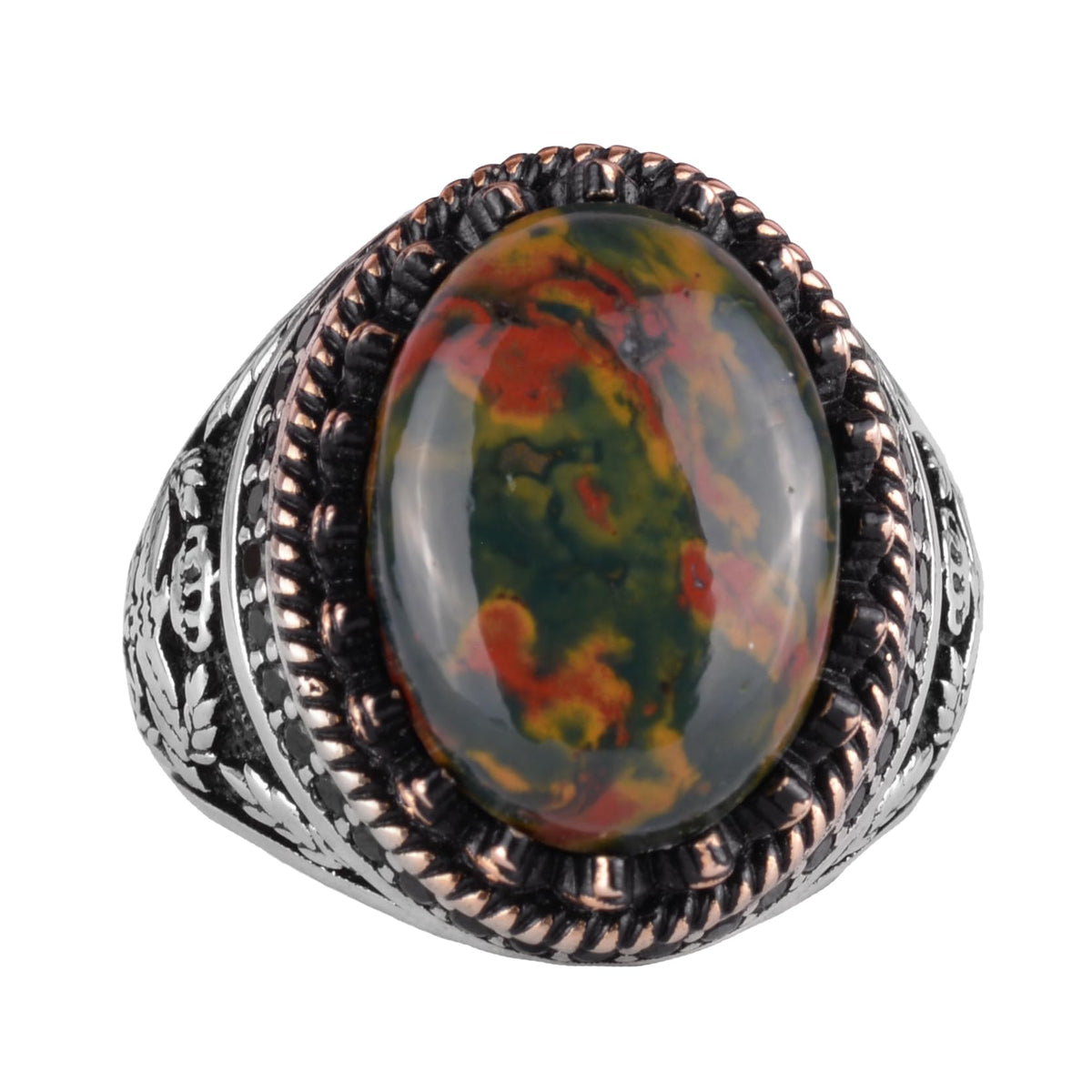 Natural Green Bloodstone Eagle Ring - 925 Sterling Silver