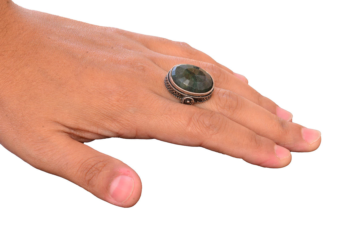 925 Sterling Silver Unisex Ring - Real Green Jade Natural Stone — 5