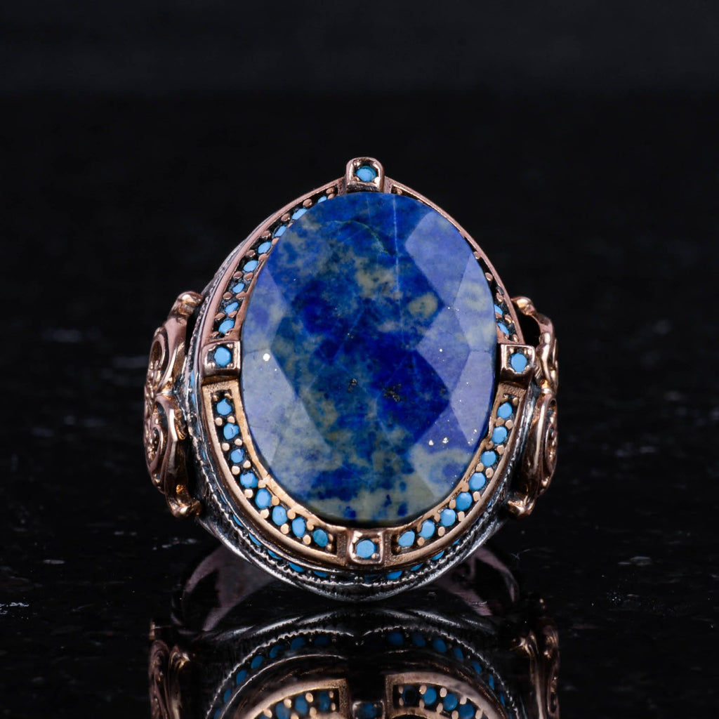 925 Sterling Silver Ring with Natural Sodalite Stone, Handmade Men's Expression Ring, Vintage Design — 4