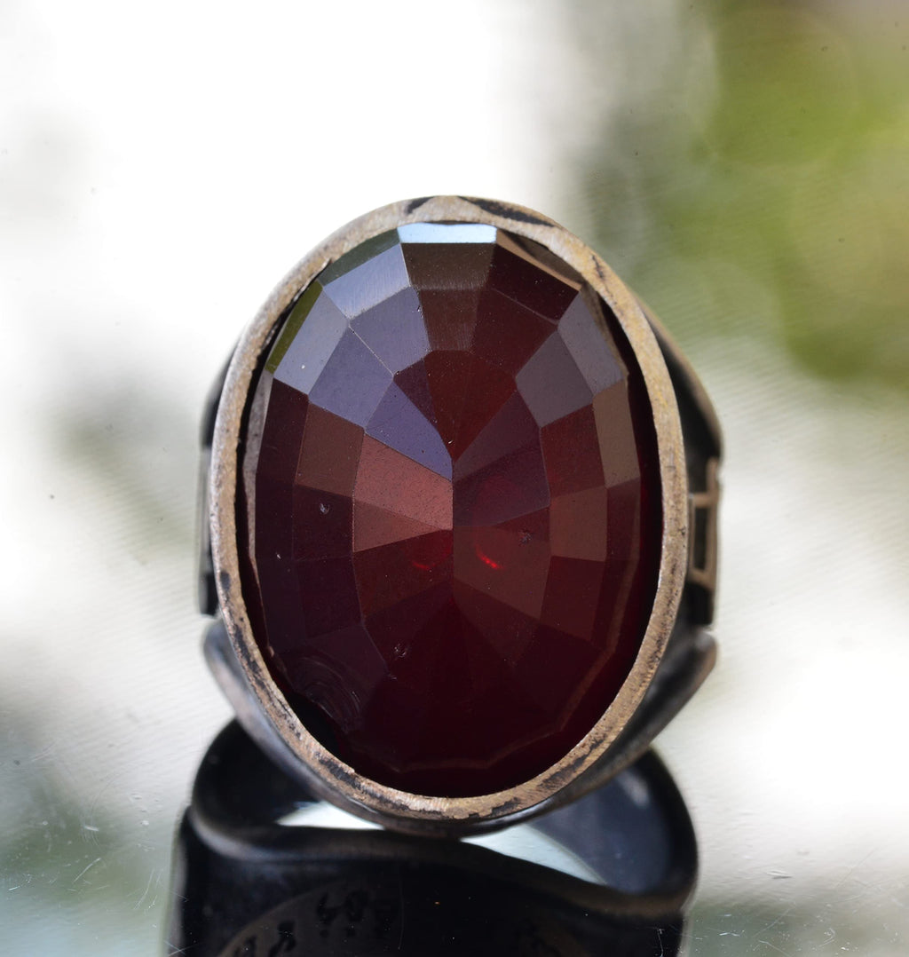 KAMBO Garnet Gemstone Ring - 925 Sterling Silver Islamic Men's Ring - Unique Design — 5
