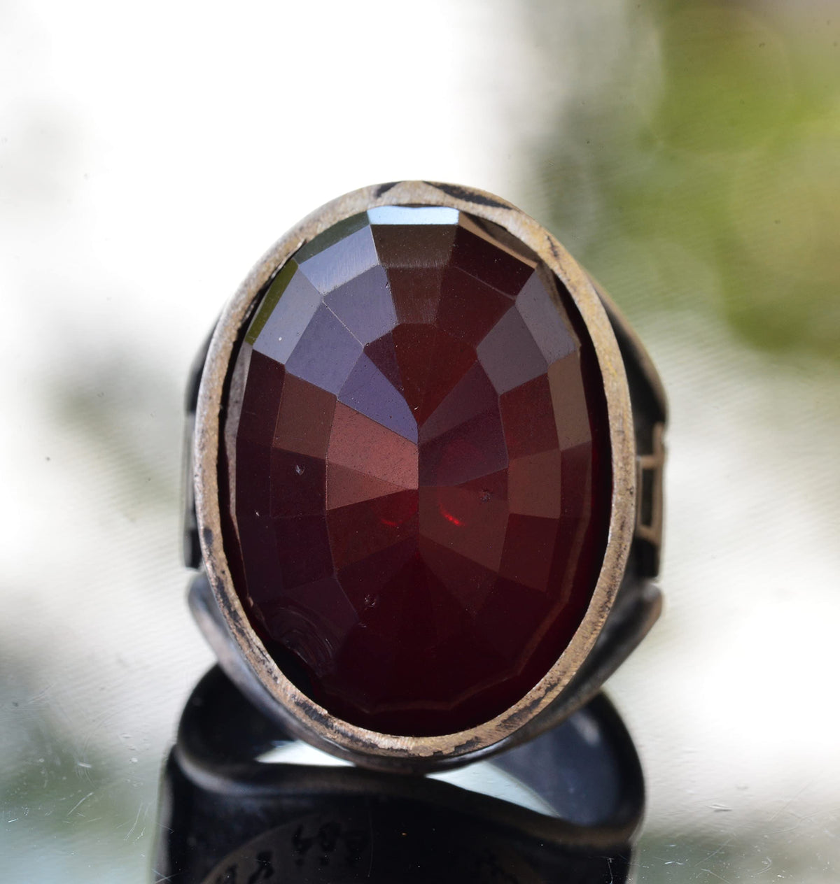 KAMBO Garnet Gemstone Ring - 925 Sterling Silver Islamic Men's Ring - Unique Design — 5