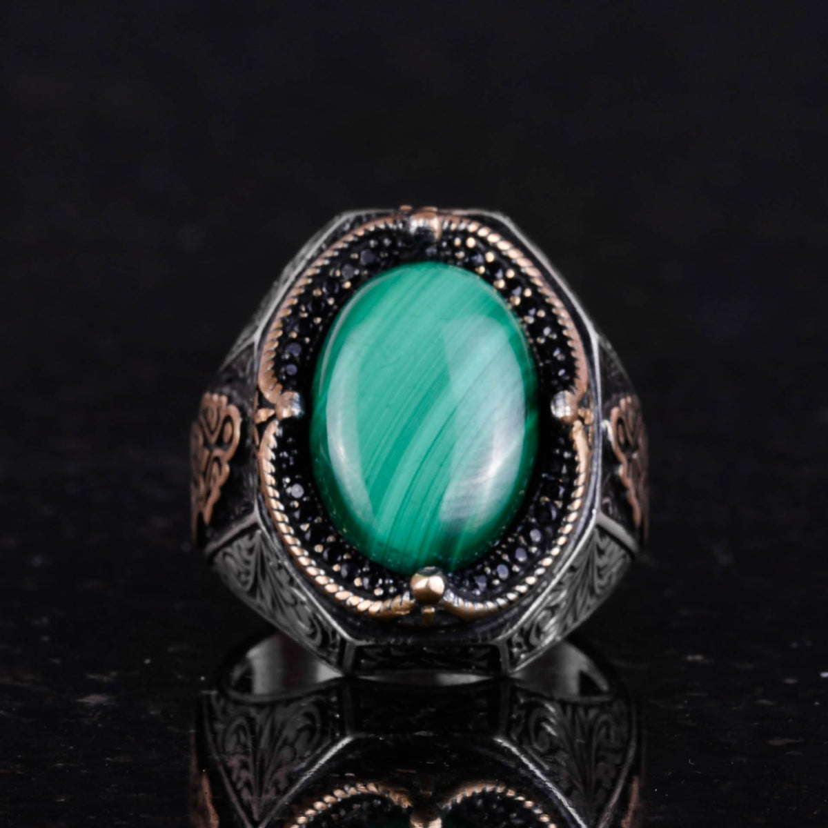 Natural Malachite Stone Ring - 925 Sterling Silver Men's Ring — 4