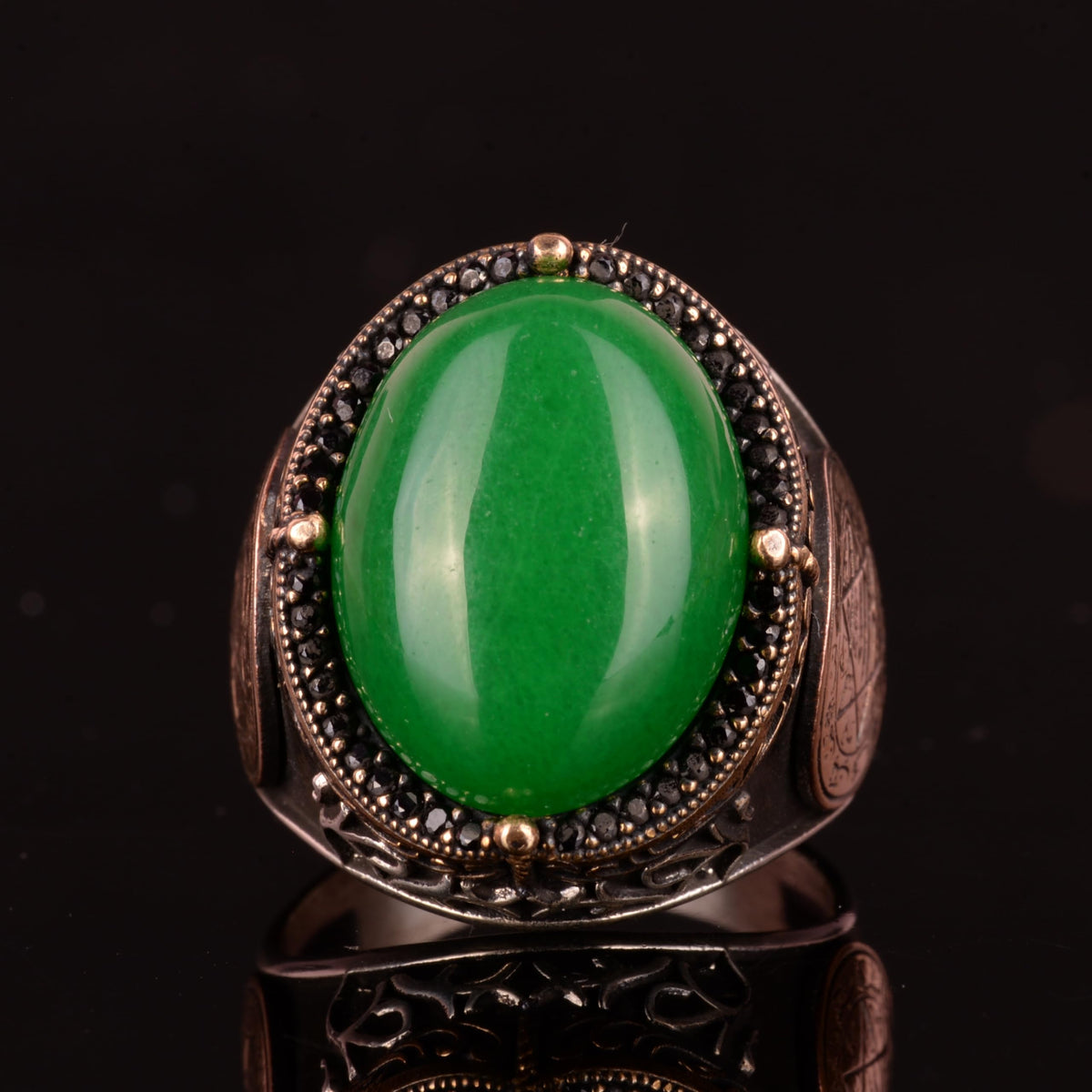 Silver Solomon's Seal Ring, Green Stone Ring — 3