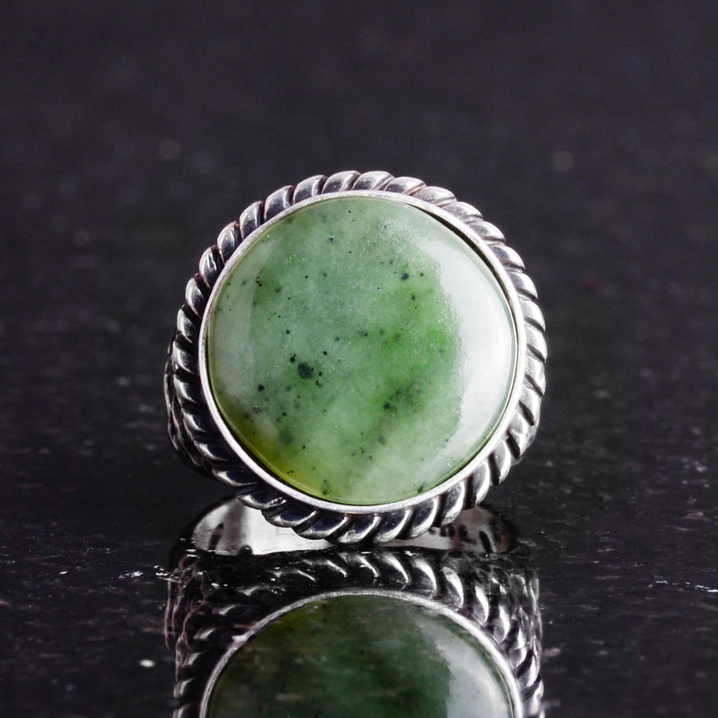 Natural Stone Ring - Jade with 925 Sterling Silver Men's Ring — 3
