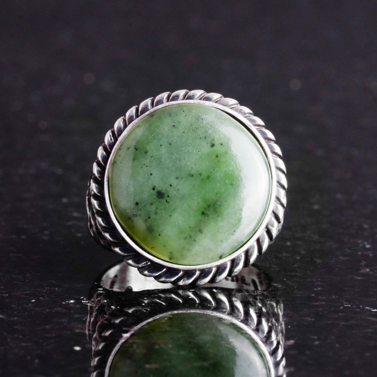 Natural Stone Ring - Jade with 925 Sterling Silver Men's Ring — 3