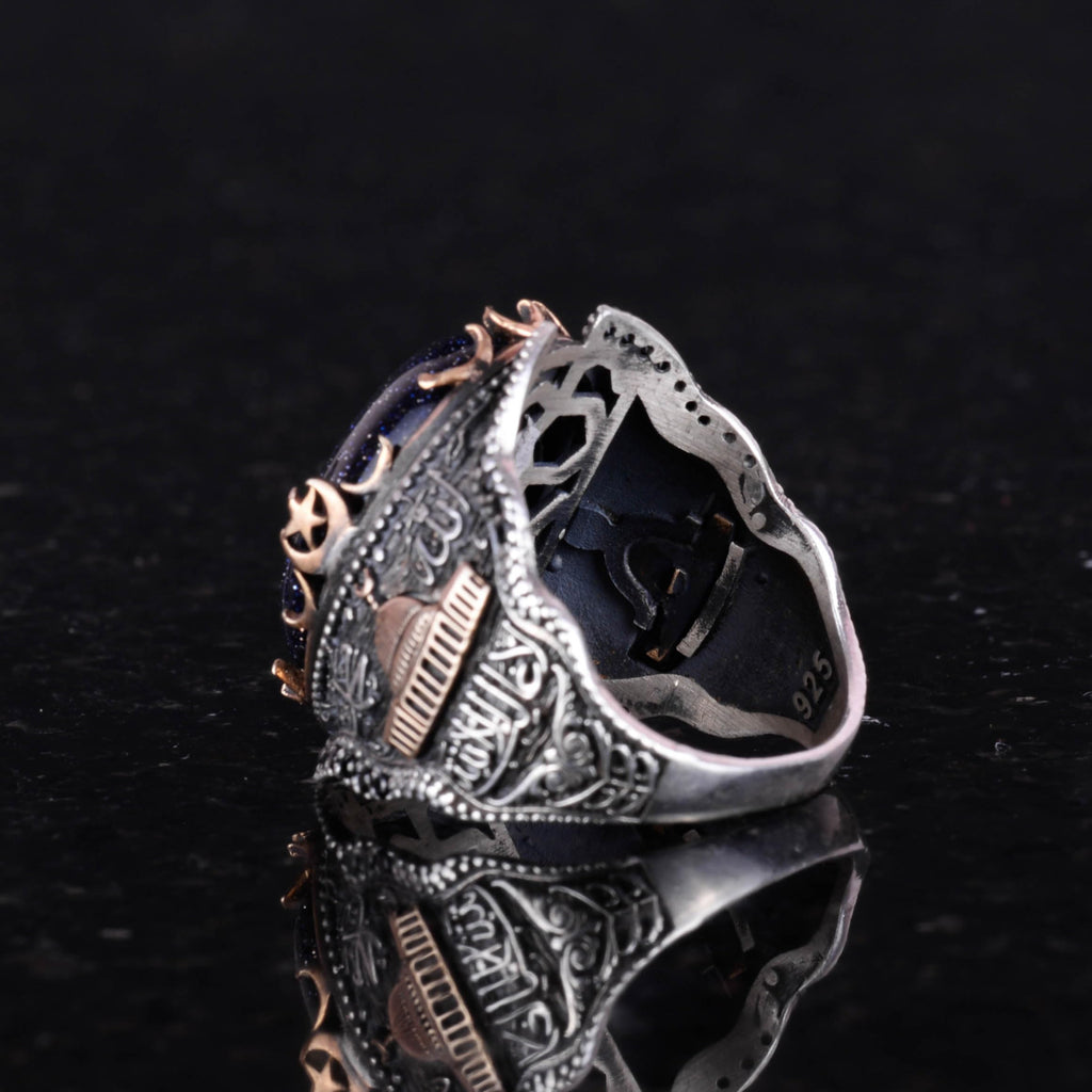 925 Sterling Silver Men's Ring, Blue Synthetic Sunstone Ring — 5