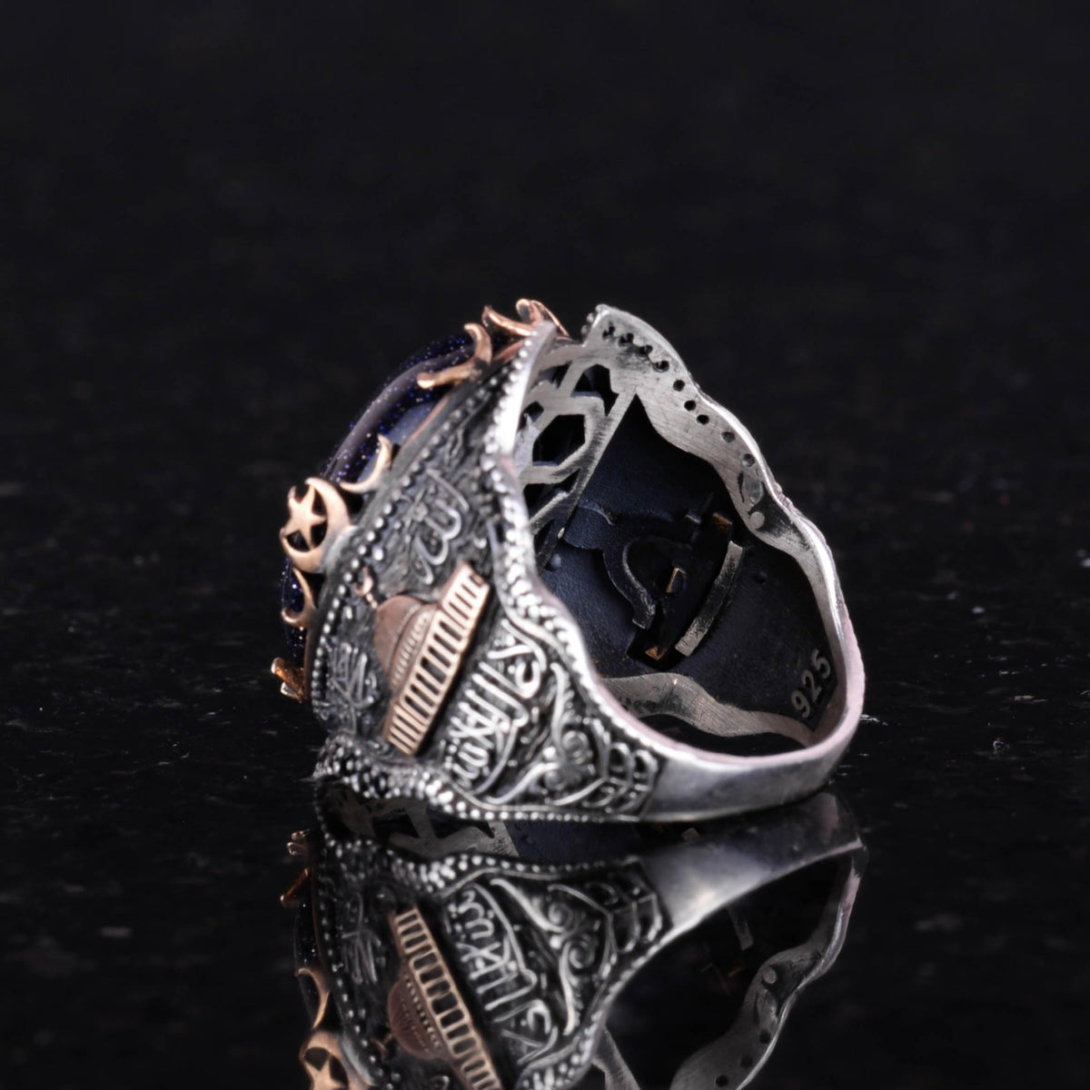 925 Sterling Silver Men's Ring, Blue Synthetic Sunstone Ring — 5