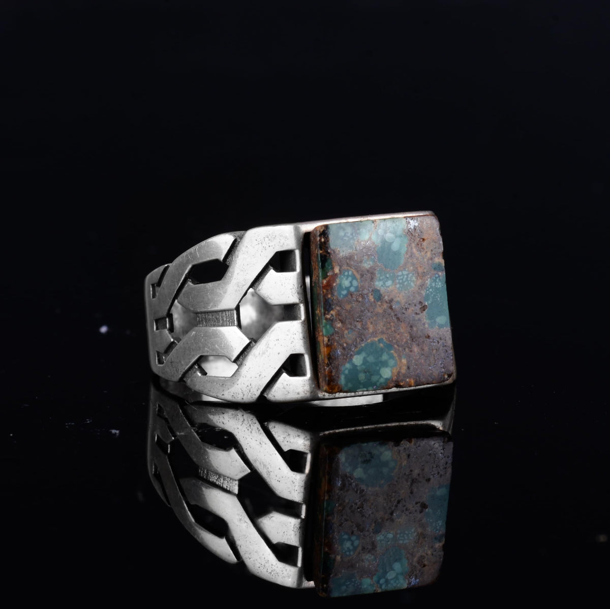 KAMBO Natural Turquoise Stone Rectangular Men's Ring – 925 Sterling Silver Handmade Geometric Design Ring (Turquoise-2) — 5