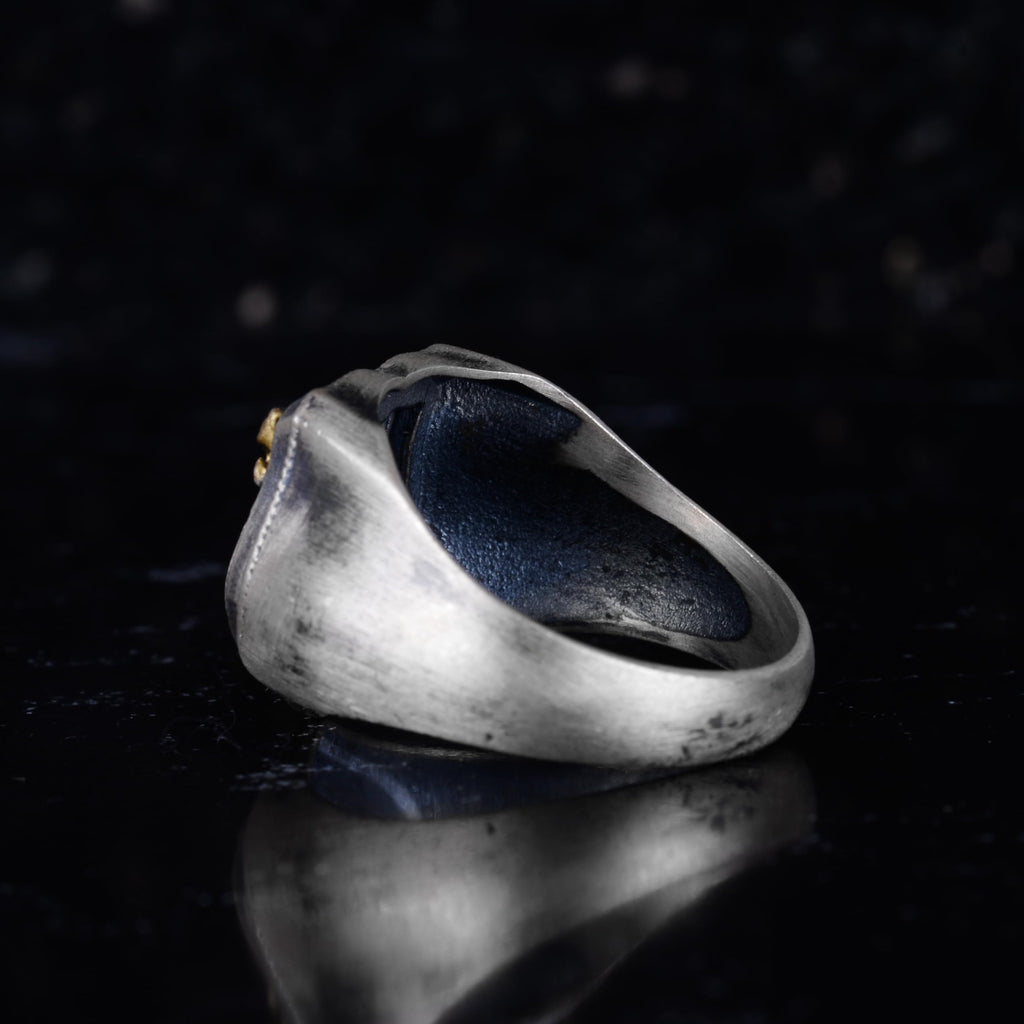 KAMBO 925 Sterling Silver Wolf Head Ring – Handmade Men's Animal Symbol Ring – Bold Gothic Statement Jewelry – Protection and Strength Design (Gold Plated) — 7