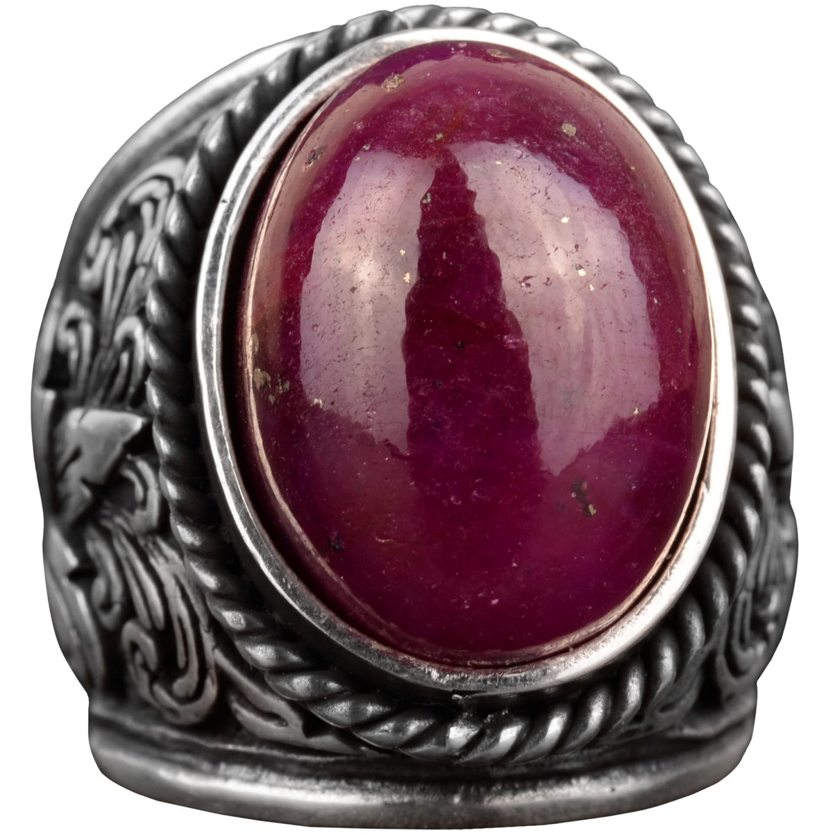 Ruby Ring with Natural Ruby Stone, Silver Men's Ring - Lily Model