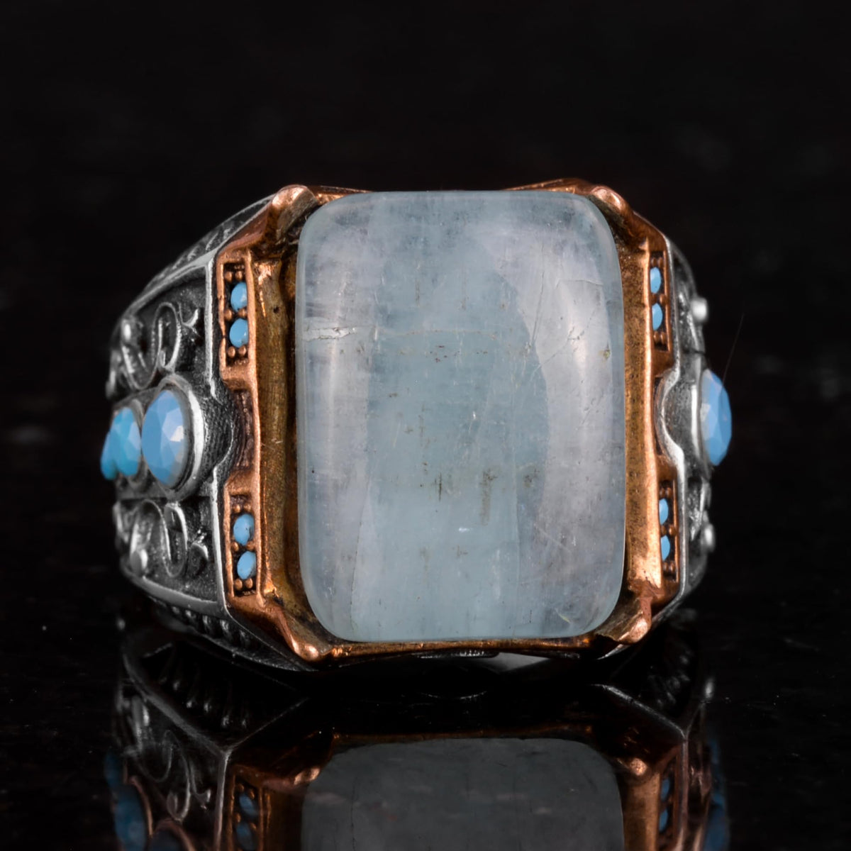 Natural Aquamarine Stone Ring - 925 Sterling Silver Ring — 5
