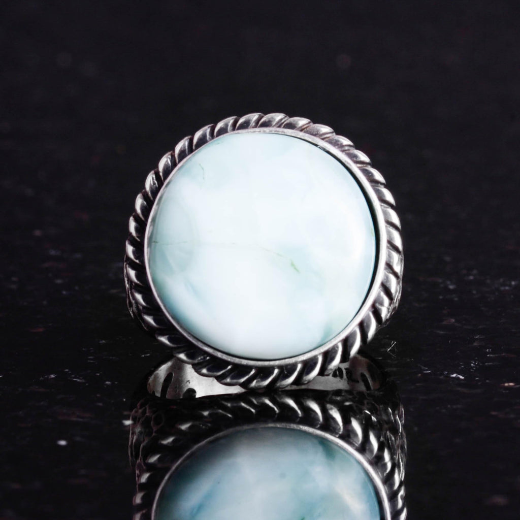 Natural Stone Ring - 925 Sterling Silver Men's Ring with Larimar — 3