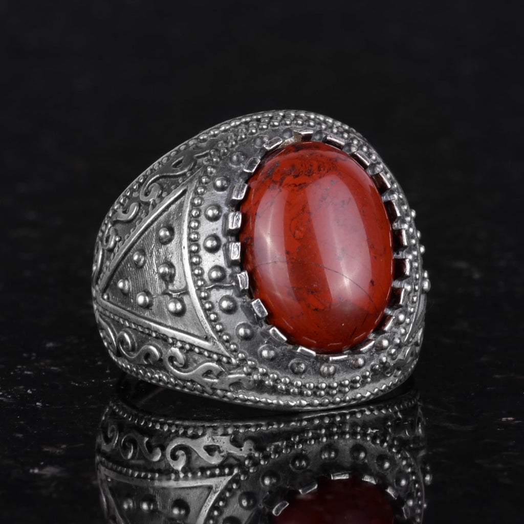 Natural Red Bloodstone Ring - 925 Sterling Silver Men's Ring — 5