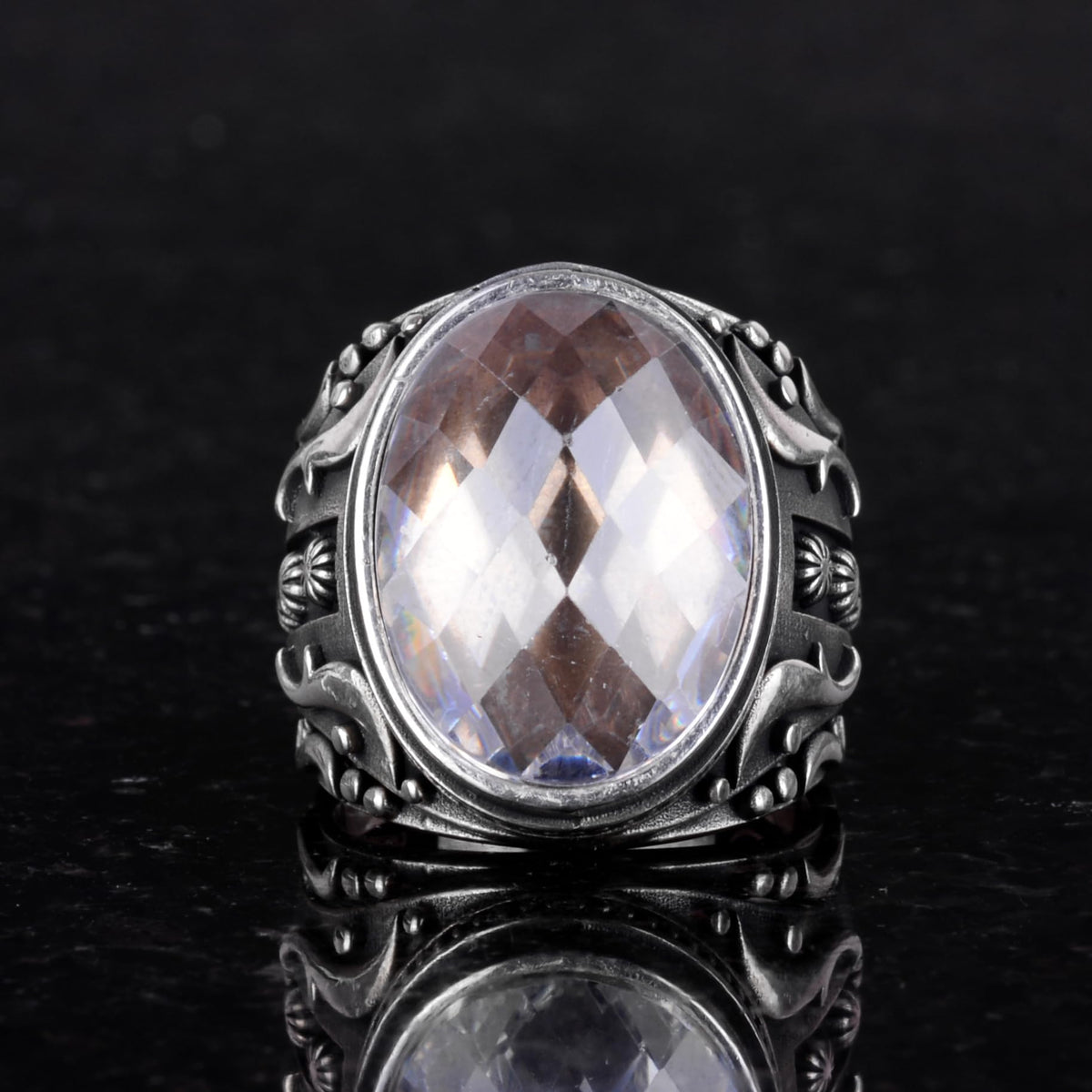 Synthetic Stone Ring, 925 Sterling Silver Ring, Designer Silver Men's Ring (Synthetic Crystal Stone) — 3