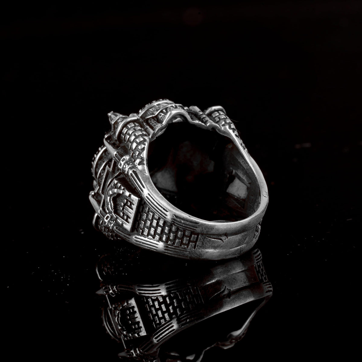 925 Sterling Silver Men's 3D Mosque Ring with Natural Arizona Turquoise Stone — 6