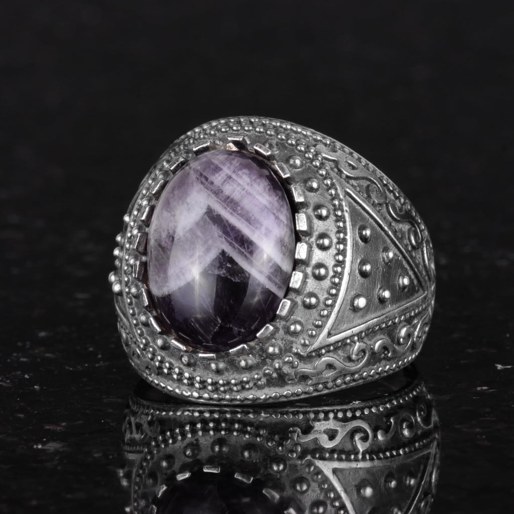 Natural Amethyst Stone Ring - 925 Sterling Silver Men's Ring — 5