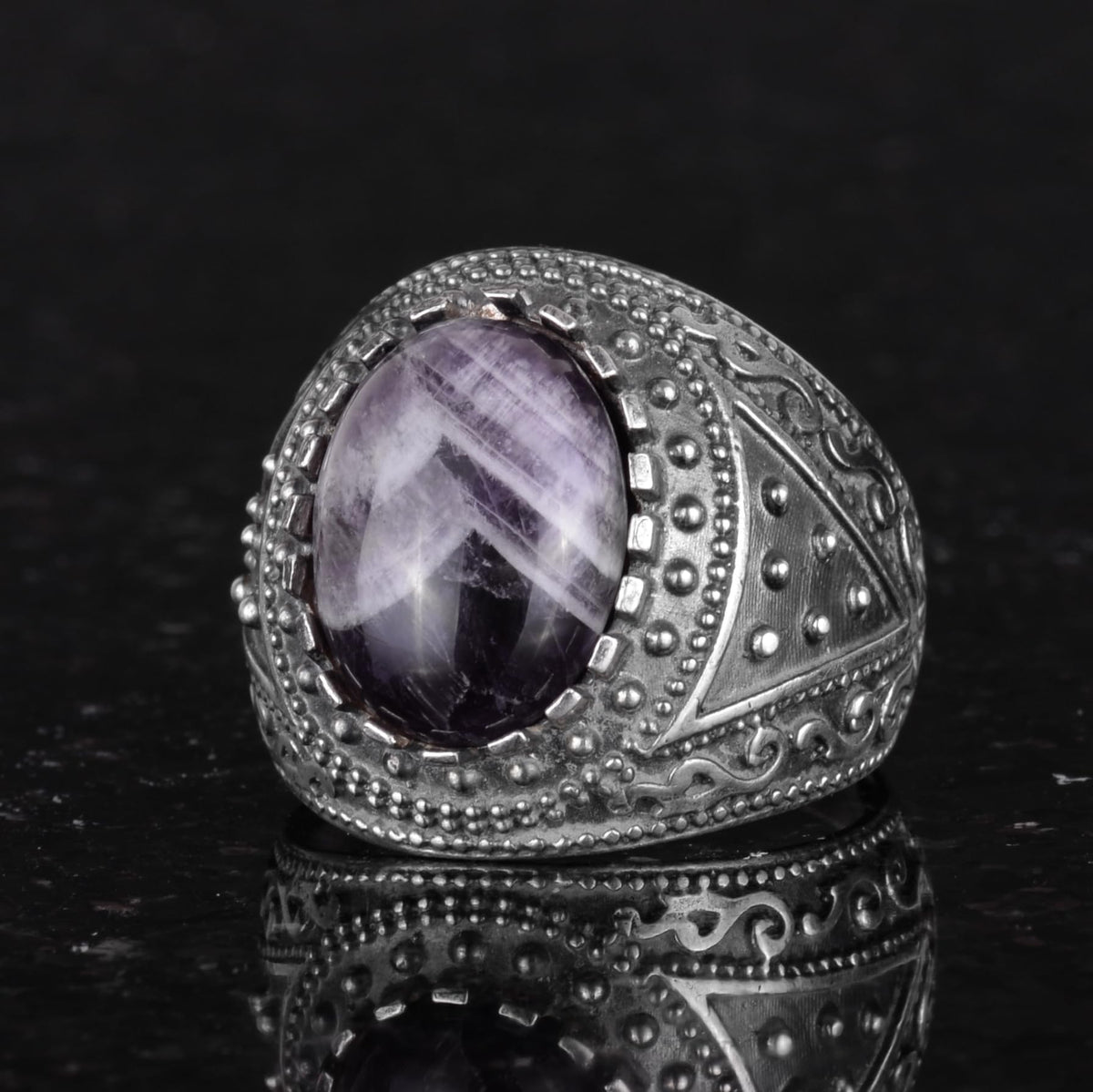 Natural Amethyst Stone Ring - 925 Sterling Silver Men's Ring — 5