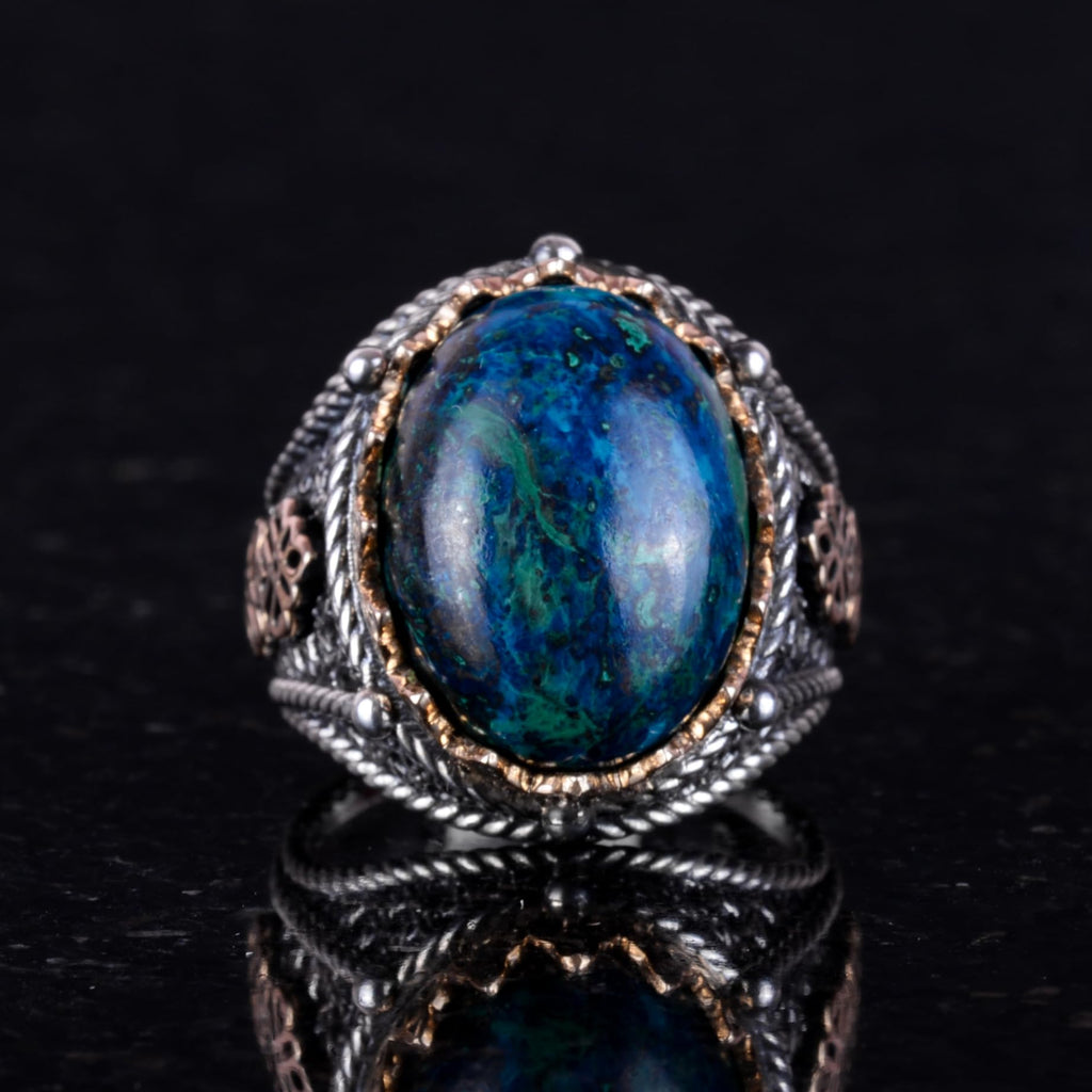 Silver Natural Azurite Gemstone Ring — 2