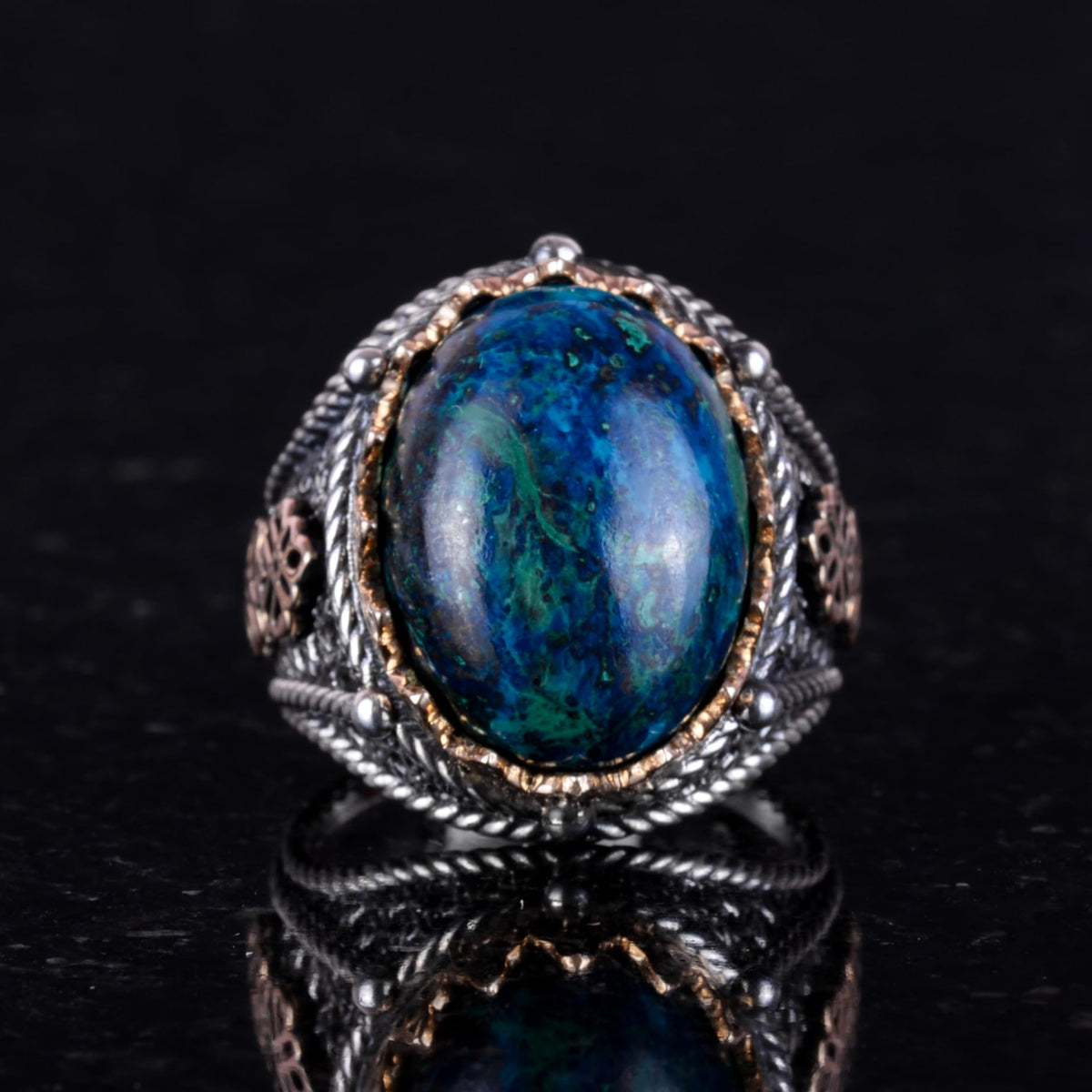 Silver Natural Azurite Gemstone Ring — 2