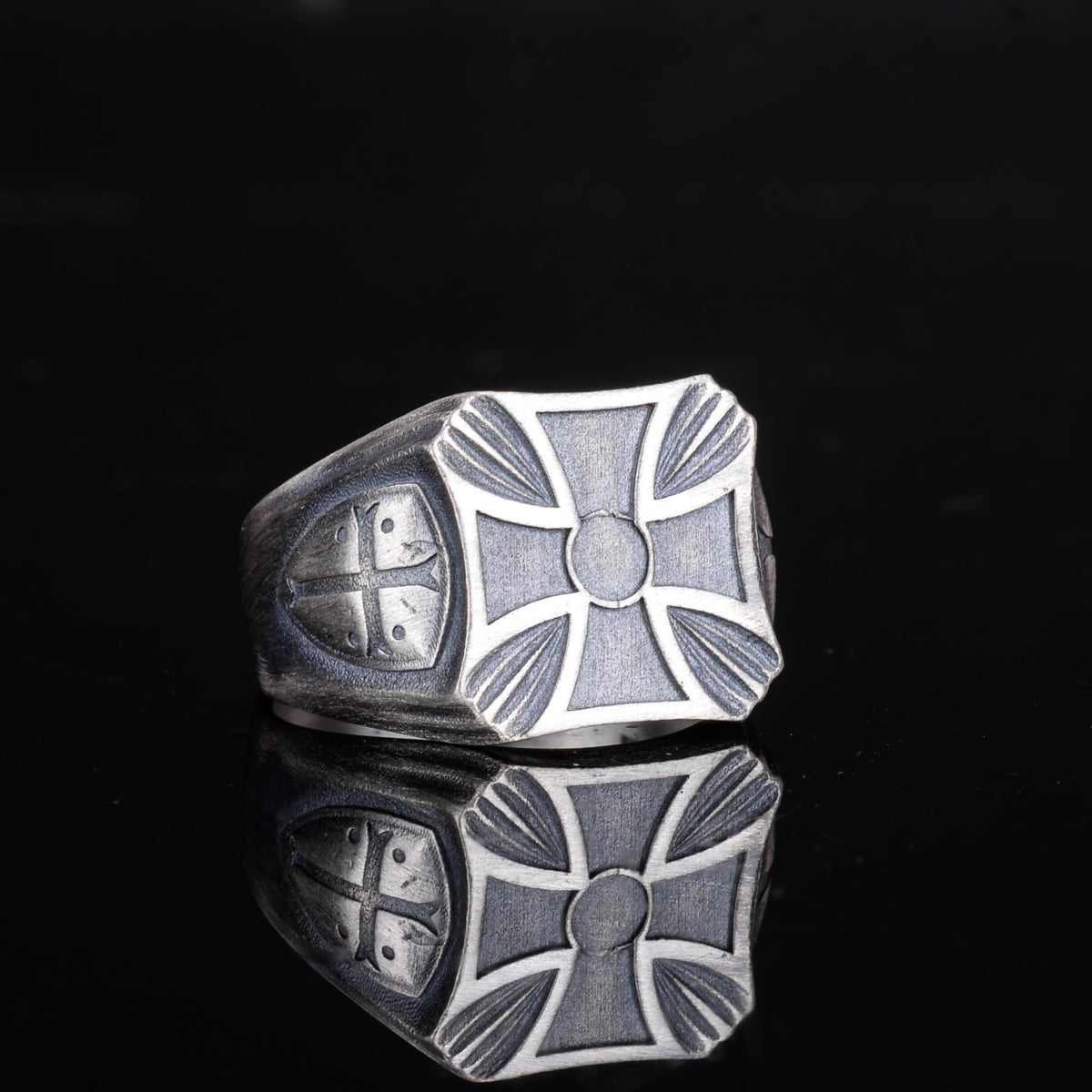 KAMBO 925 Sterling Silver Cross Designed Men's Ring – Handmade Vintage Style Religious Ring (Silver) — 6
