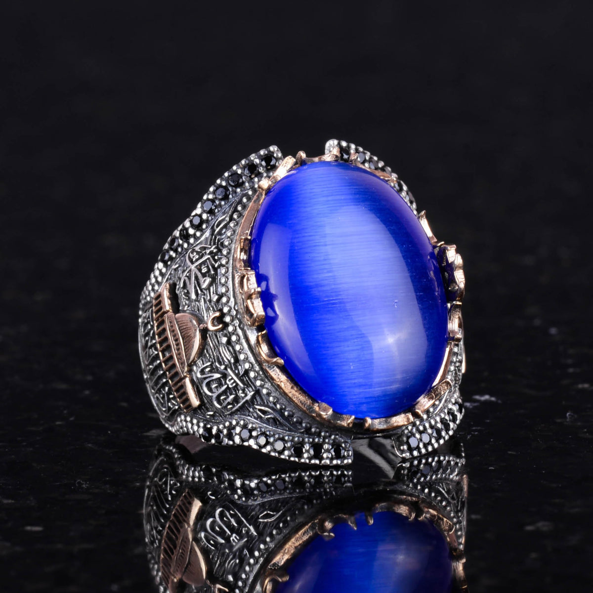Blue Cat's Eye Stone Ring, 925 Sterling Silver — 4