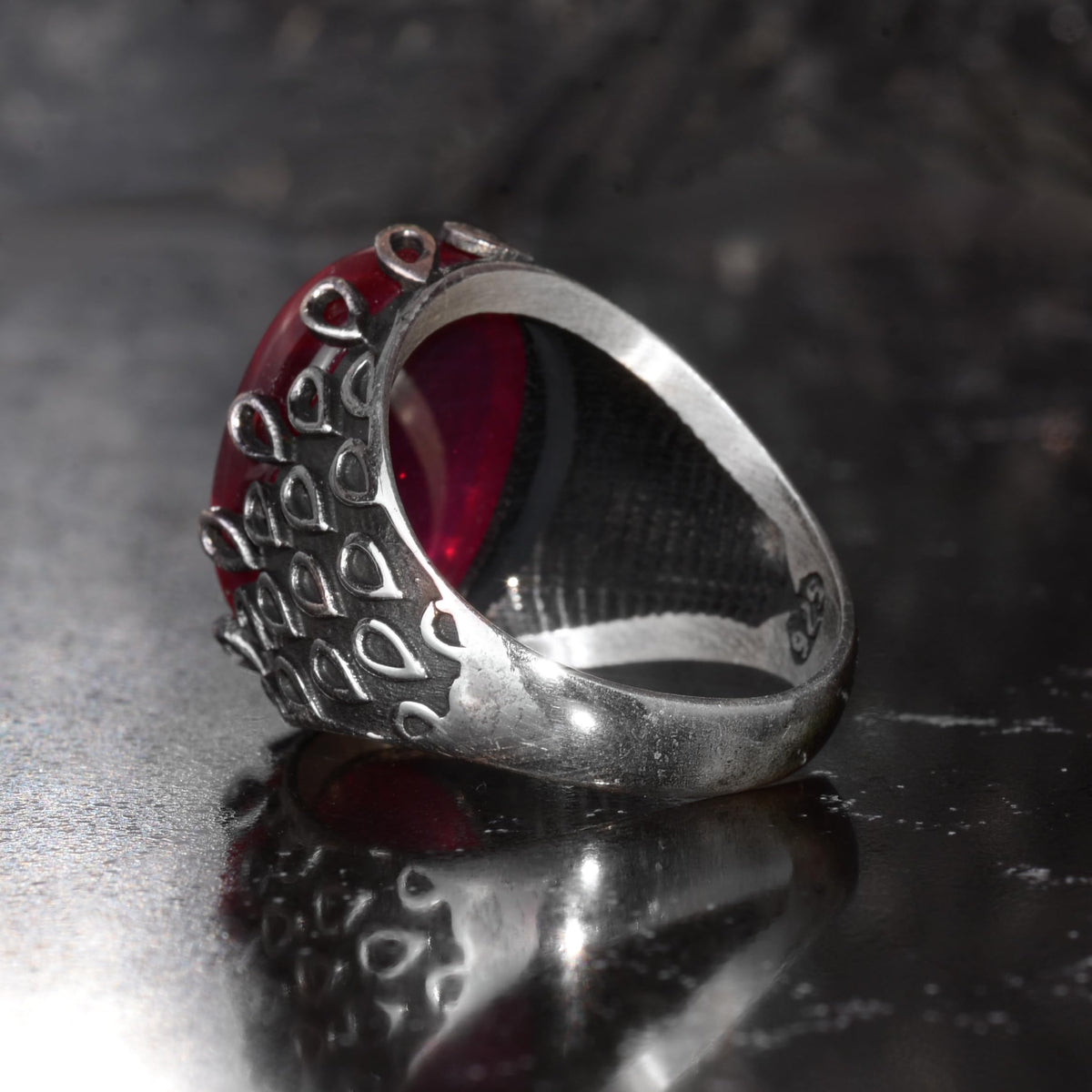 KAMBO Natural Star Ruby Stone Ring for Men 925 Sterling Silver Handmade Thick Statement Ring Unique Design Asterism Ruby — 6
