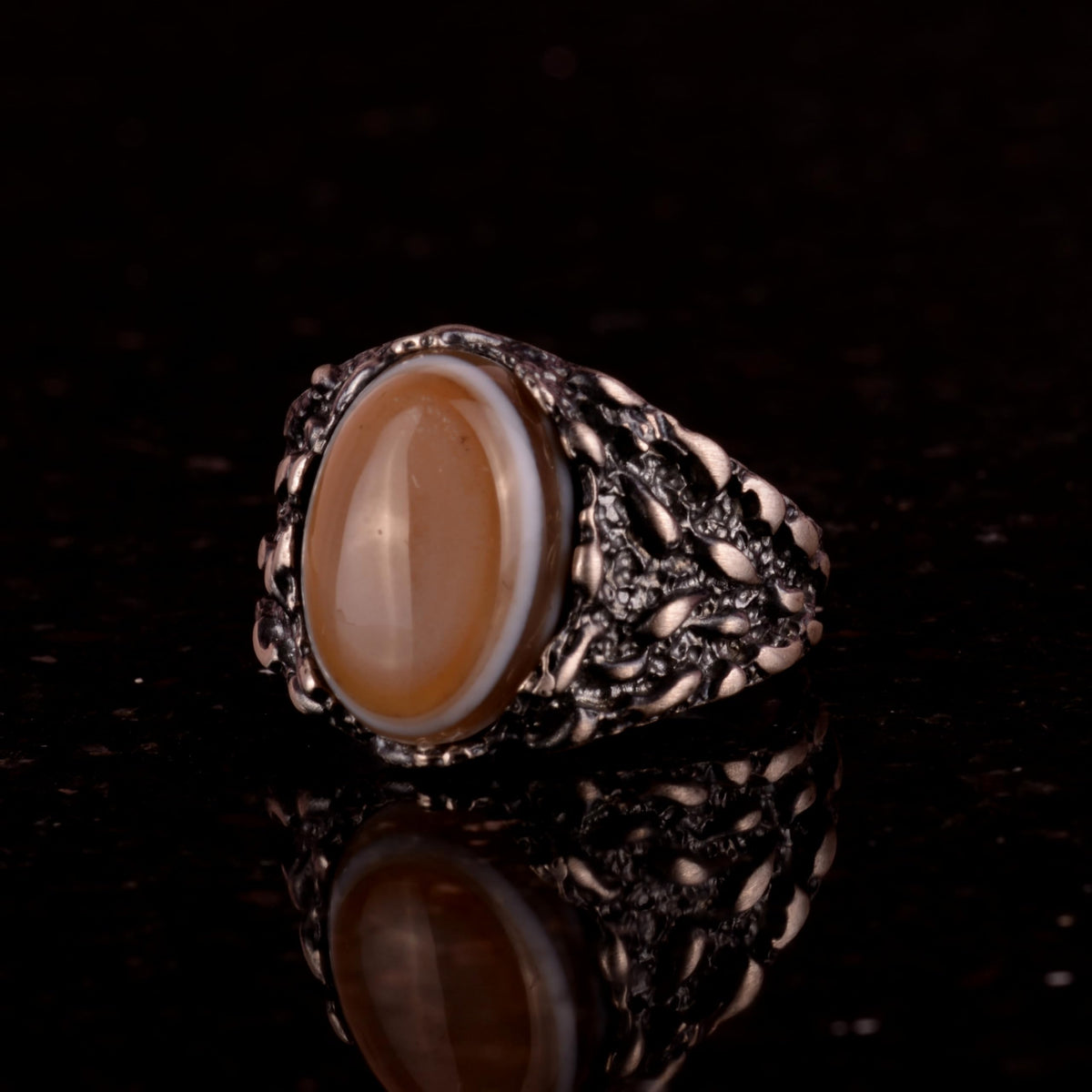 925 Sterling Silver Yemen Agate Men's Ring, Natural Yemen Agate Stone, 925 Sterling Silver Men's Ring — 5