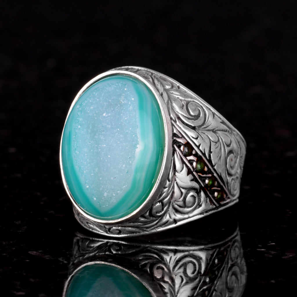 925 Sterling Silver Ring, Natural Druzy Quartz Stone Ring — 4