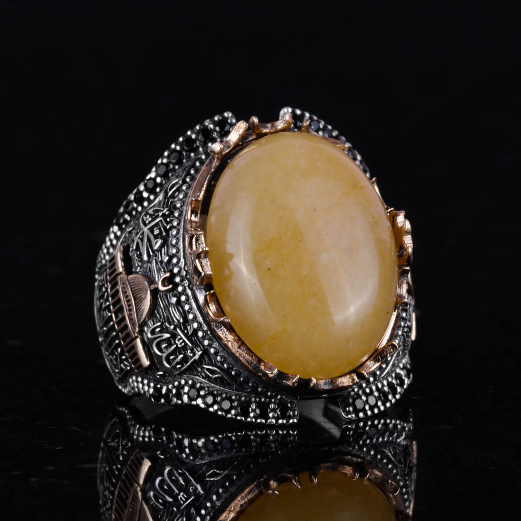 Al-Aqsa Mosque Natural Yellow Agate Stone Ring — 4