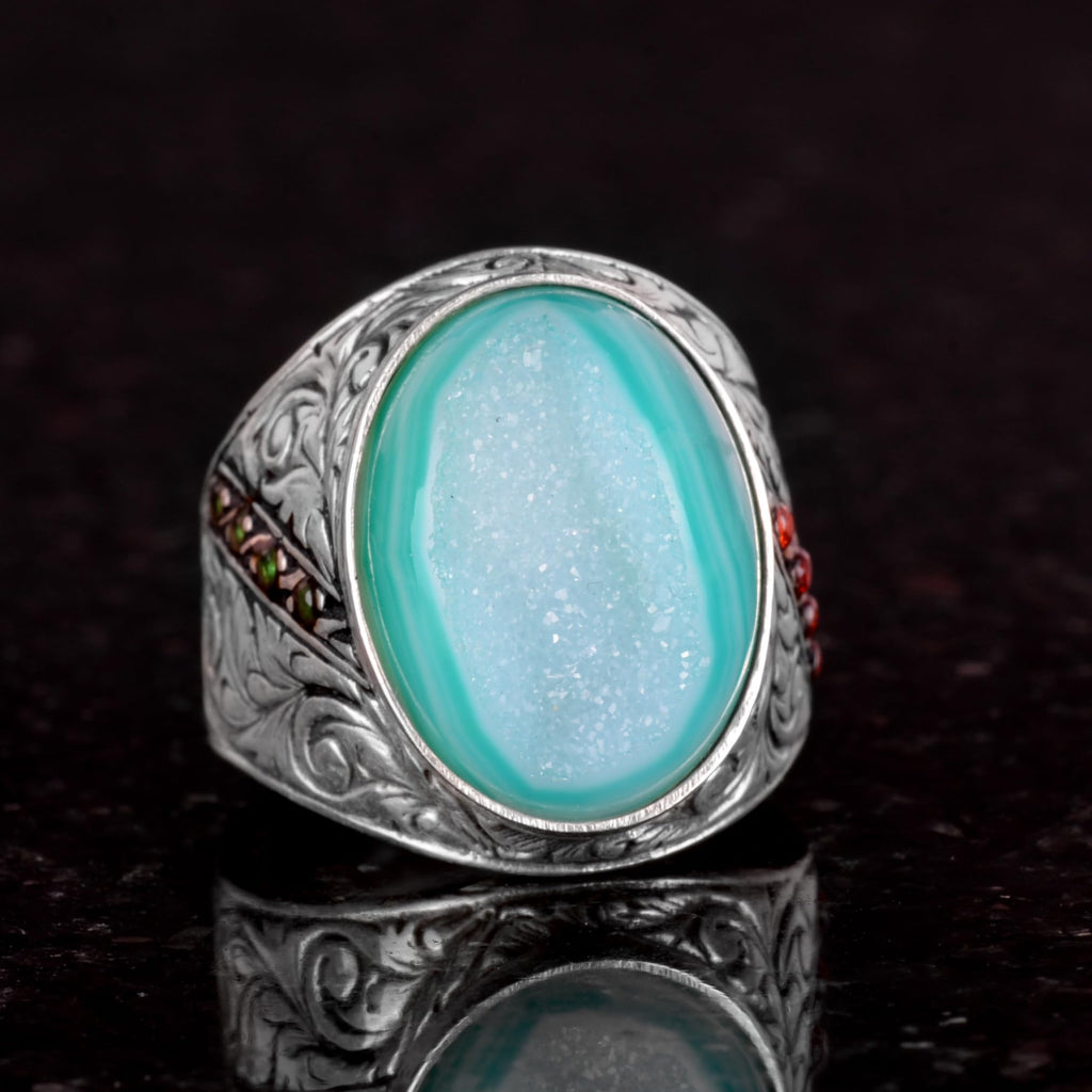 925 Sterling Silver Ring, Natural Druzy Quartz Stone Ring — 2